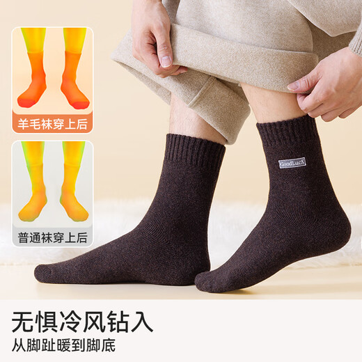 Modal 70% wool socks men's mid-calf socks autumn and winter stockings embroidered plus velvet thickened northeastern warm thick socks 3 pairs