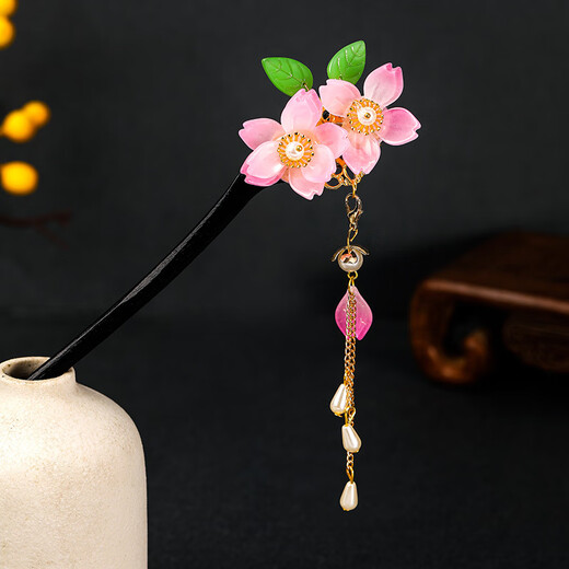 Mr. Ouyang's hairpin accessories, antique sandalwood tassel headdress, hairpin, Hanfu hair accessories, wooden hairpin hairpin, peach blossom leaves