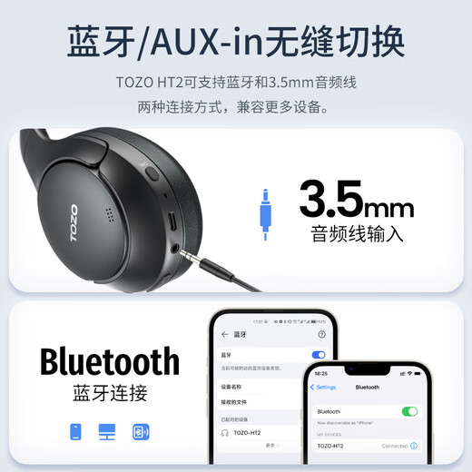 Tozo HT2 Kopf montiert aktive Geräuschunterdrückung Wireless Bluetooth Headset Gaming Computer Headset Wired Ultra Long Battery Life Gold Standard Certified Bluetooth 5.4 mit Mikrofon, das für Apple und Huawei geeignet ist