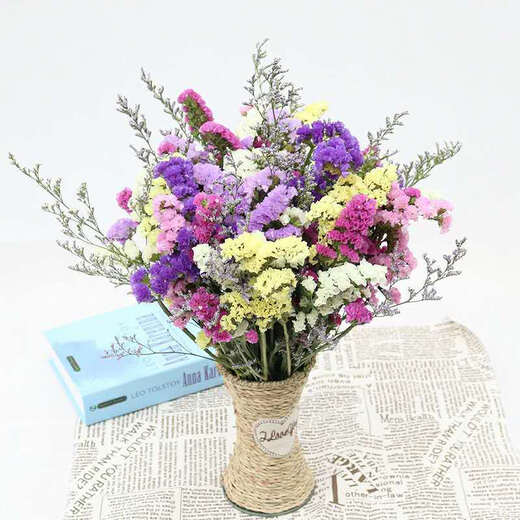 AIMAN Yunnan Flowers Dried Flower Bouquet Forget-Me-Not Lover Grass Combination Starry Gypsophila Living Room Real Flower Arrangement Home Furnishings 4 Color Mix + Grass Approximately 30 Pieces Not Included in the Flower Basket
