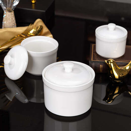 Guoyue Jingdezhen bone china pure white stew pot, underglaze color ceramic steamed egg bowl with lid, household bird's nest supplement thermal insulation stew pot, 1 pure white 5-inch stew pot