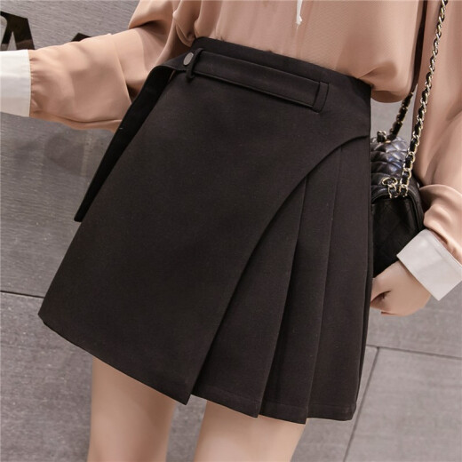 YuJue 2021 Spring A-line Skirt Slim Skirt Short Skirt Irregular Anti-Exposed Safety Pants Skirt AMFY9311 Black XL