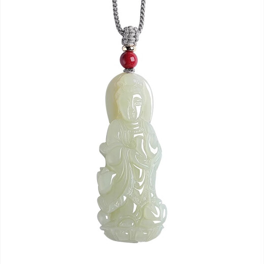 BJYL white jade Guanyin Bodhisattva jade pendant Buddha statue pendant for men and women in the year of birth, jade brand jade pendant, jade pendant necklace, jewelry, white jade Guanyin pendant