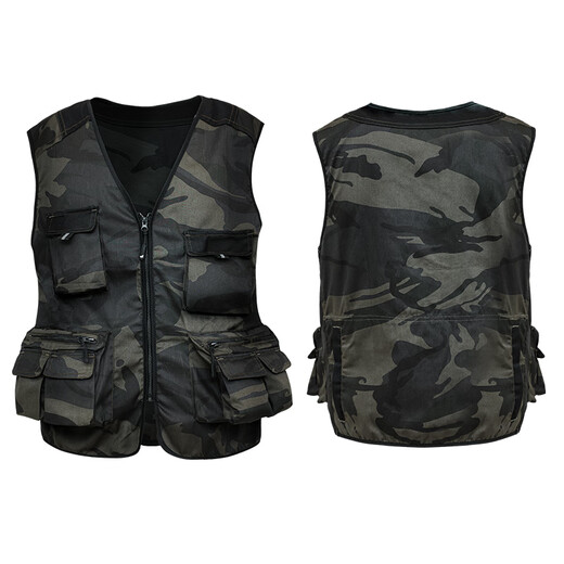 Medium-proof multi-pocket fishing vest, work clothes vest, customizable auto repair and decoration construction site auto repair and auto parts multi-functional top, camouflage color M