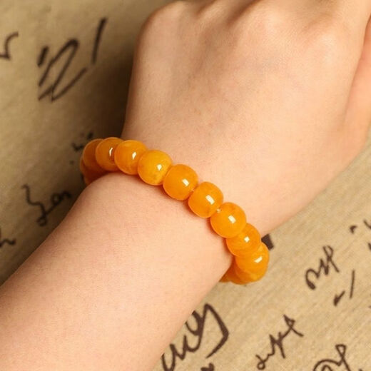 Luruo beeswax bracelets, Russian material, white flowers, old-style men's and women's bracelets, chicken oil yellow amber bucket bead bracelets with certificates, 10mm chicken oil yellow beeswax bracelets