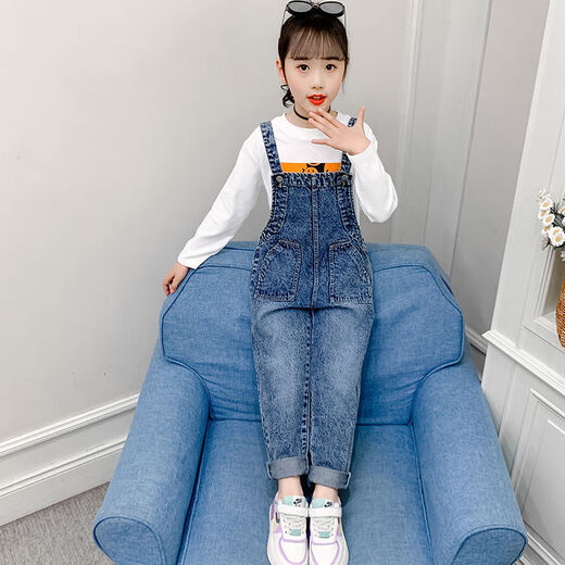 Disney (Disney) Girls Denim Overalls 2023 Spring and Autumn New Korean Style Girls Two-piece Suit Children's Loose Western Style Overalls Single Piece MK-212 Overalls Regular Size 140 Don't be too big
