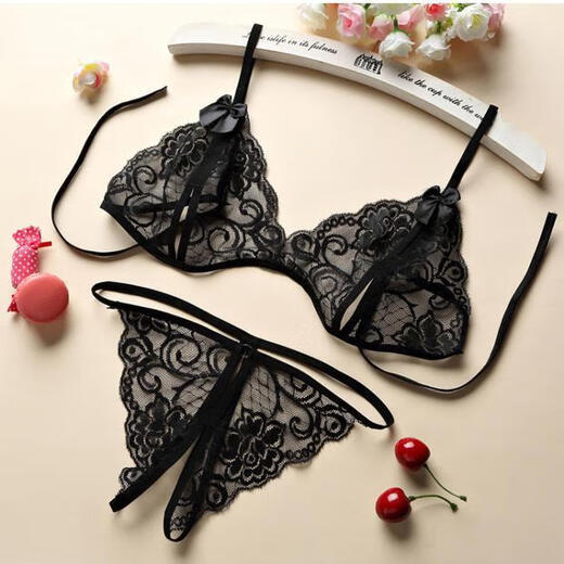 Open three-point super lace underwear two-piece set thong transparent temptation couple products red open set one size 7099 Jin Jin equals 0.5 kg