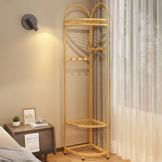 索尔诺（SuoErnuo）转角衣帽架卧室落地轻奢创意衣架靠墙挂衣架衣服架家用房间收纳架 衣帽架9858Y【黑色】