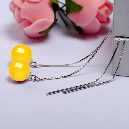Nanzhu Family Drops of water form beads, amber earrings, 925 silver beeswax ear wire, exquisite earrings for mother and wife, 7.0-8.0mm beeswax