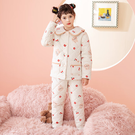 Fenton children's pajamas for girls and older children quilted parent-child autumn and winter doll collar warm velvet anti-static home clothes Q9J2470225