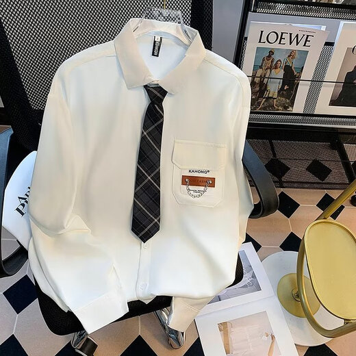 DIDISHA college style black dk shirt men's high-end street style loose layered top niche design couple wear spring and autumn 2229+ tie white L