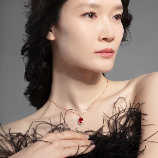 COASZE Pigeon Blood Tourmaline Light Luxury 18K Gold Diamond Necklace Female Gemstone for Wife One Object, One Certificate Pigeon Blood Tourmaline