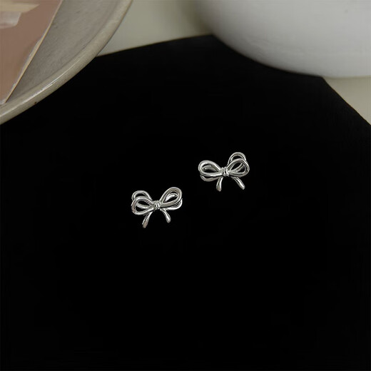 Miao Yijia Earrings Silver Needle Earrings Women's 2025 New Earrings Women's Temperament High-end Niche Ear Holization Birthday Gift Double-layer Hollow Bow Earrings Pair