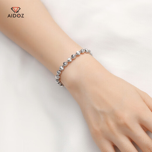Aido diamond platinum shiny cat's eye bracelet for women pt950 platinum round beads hand jewelry gift for wife, weight 5.50g, length 16cm, thickness about 4mm