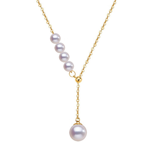 WEIYAN pearl necklace niche design round strong light freshwater pearl 18K gold Y chain clavicle chain young selected gift 18K gold model small beads 4-5mm + large beads 8-9mm