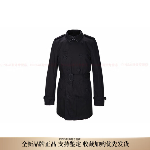 BURBERRY solid color single-breasted mid-length long-sleeved windbreaker for men, black New Year gift, black M