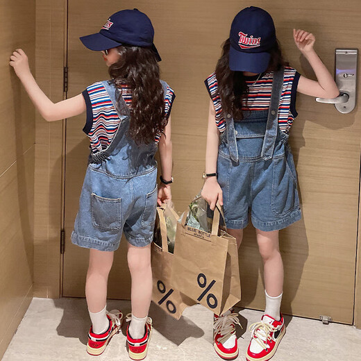 Weiman Xiaolu Children's Clothing Girls' Suit Summer Children's Suit Girl's Cowboy Overalls Suit Girls' Summer Clothing for Middle and Large Children 139 Overalls Suit 120
