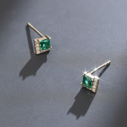 Small forest green earrings for women 10K gold earrings Austrian crystal rhombus retro earrings 20107010013