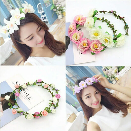 Mori girl garland headband hair accessories bridal head flower ornaments festival vacation children photoshoot Korean flower headband gift 12# random seven colors