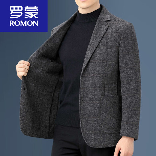 ROMON double-sided cashmere thickened men's suit 2025 autumn and winter men's woolen suit jacket simple suit dark gray (thick* style) S 165 suitable for weight 102-122