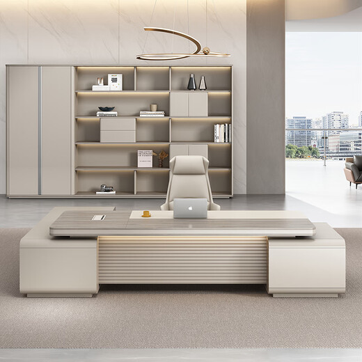 Chengyu boss desk office desk simple modern light luxury leadership office desk and chair combination president executive desk 2.4m double side cabinet + 2.4m background cabinet + boss chair