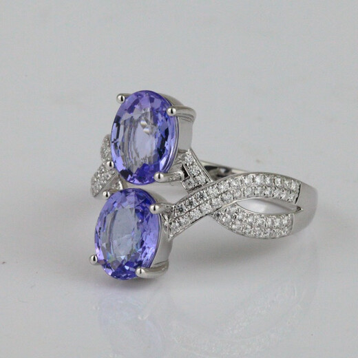 TIYA Colorful Blue Tanzanite Ring No. 13, 9K Gold Blue Tanzanite Double Tanzanite Ring R9KS5