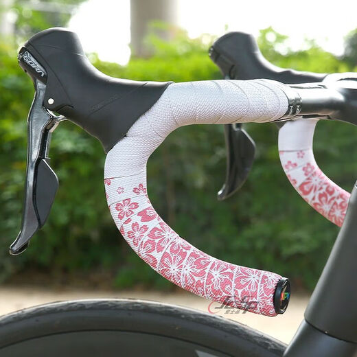 GUBPMTSHIM road handlebar strap mummy NPY Sakura curved handlebar non-slip shock absorption comfortable strap wear-resistant bicycle handlebar strap black bottom-white flower (boxed/+electrical tape/2 roll price