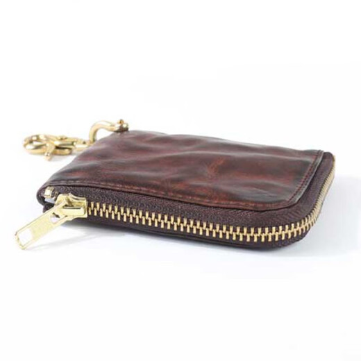 Original new original handmade genuine leather coin purse retro pleated men's short wallet zipper small wallet coin bag coffee color