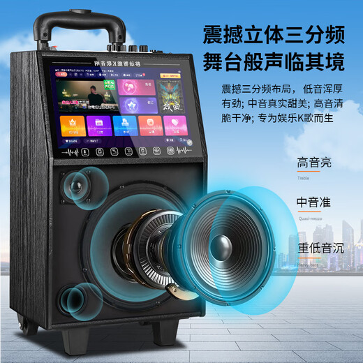 KONKA square dance audio with display screen outdoor audio karaoke all-in-one machine trolley speaker mobile Bluetooth home ktv audio set karaoke machine network touch pad + single wireless microphone