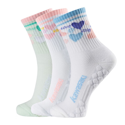 kawasaki川崎羽毛球袜跑步透气女款运动袜A6205(三双装) 白青蓝 均码 