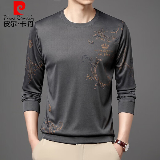 
Pier Cardin brand high-end gray sweatshirt for men's inner bottoming shirt clothes autumn new casual printed long-sleeved T-shirt for men B6627 gray 48