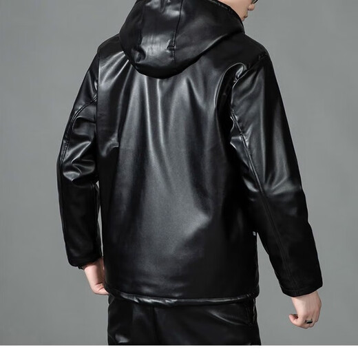 Leather jacket and leather pants suit for men, thickened with velvet, cold and warm, a complete set of work clothes, windproof, oil and waterproof, two-piece set, leather jacket + leather pants (a complete set with thickened velvet), 3XL size (140-150Jin Jin is equal to 0.5kg)