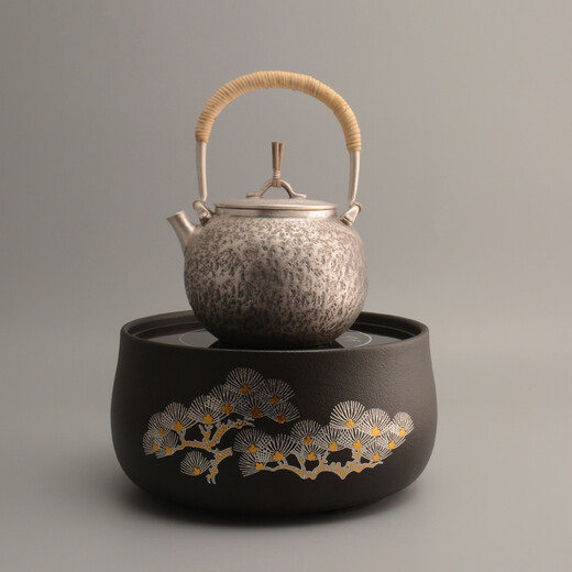 Zangliuzao silver pot with caviar pattern Japanese pure handmade sterling silver kettle household tea set sterling silver 999 boiling water silver tea pot medium caviar pattern silver pot 900ml