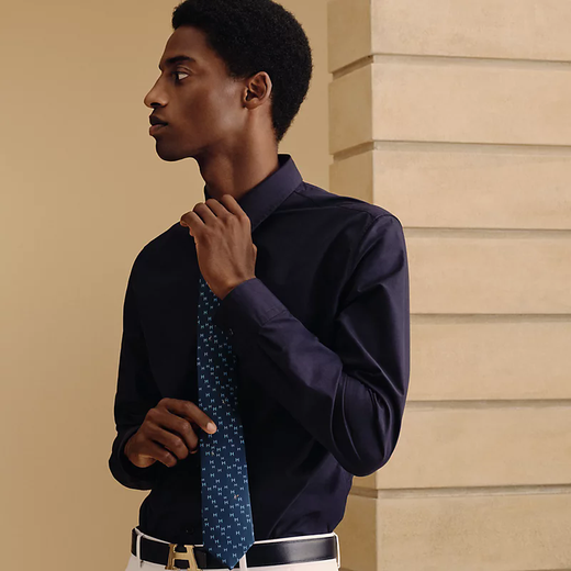 爱马仕领带 男士真丝手工缝制领带礼盒装 送男友生日礼物 海军蓝 / 灰色