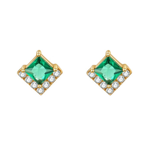 Small forest green earrings for women 10K gold earrings Austrian crystal rhombus retro earrings 20107010013