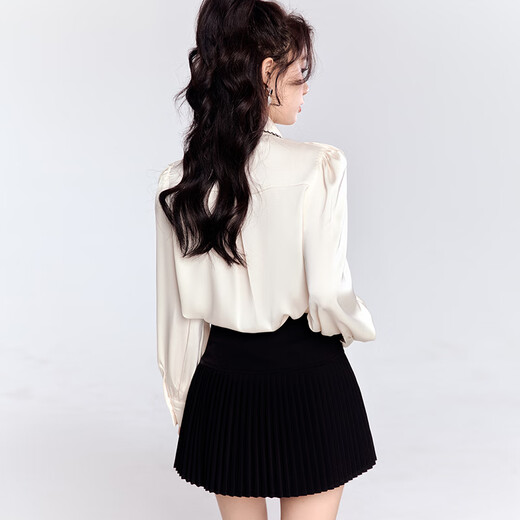 Fantu Fantu 2024 autumn new style French retro small fragrance bow long-sleeved shirt beige shirt M