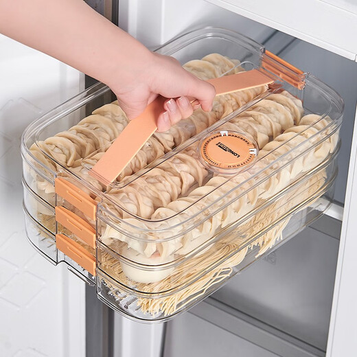 Longstar Dumpling Box Refrigerator Storage Box Rectangular Frozen Dumpling Box Quick Frozen Food Wonton Blunt with Cover Handle Can Hold About 120 Pieces Two Layers and One Cover