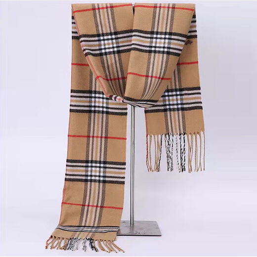 Bijinger men's handkerchief scarf for middle-aged and elderly men autumn and winter warm scarf long thickened high-end imitation sheep fashion black gray (large grid)