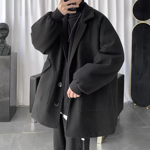 Gxmy windbreaker men's casual suit autumn and winter new Hong Kong style thickened warm clothes men's jacket trendy three-piece set three-piece set blue + black turtleneck + velvet suit 2XL