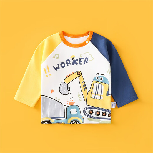 Duoxiluka children's bottoming shirt spring and autumn boys' long-sleeved T-shirt female baby T-shirt tops yellow molan excavator 100