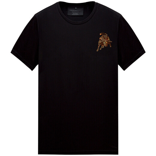 CXZ trendy brand red T-shirt men's zodiac year clothes year of the ox short-sleeved mercerized cotton T-shirt couple wear hot diamond large size black XXXL