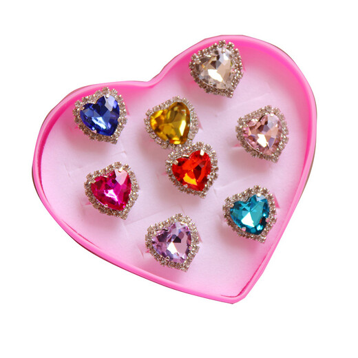 Children's baby ring cartoon girl princess jewelry imitation crystal gem diamond toy jewelry kindergarten gift love ring (12 pieces in box)