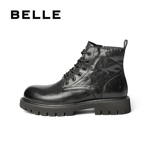百丽（Belle）厚底潮搭马丁靴男款秋冬季舒适牛皮户外休闲靴8QT01DD4 黑色-单里 41 (255mm)