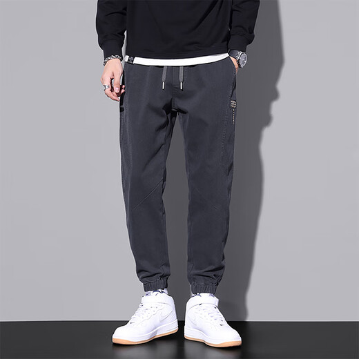 啄木鸟休闲裤男宽松束脚秋季新款哈伦潮流工装百搭运动长裤子男 9859灰色加绒+9859灰色加绒 M