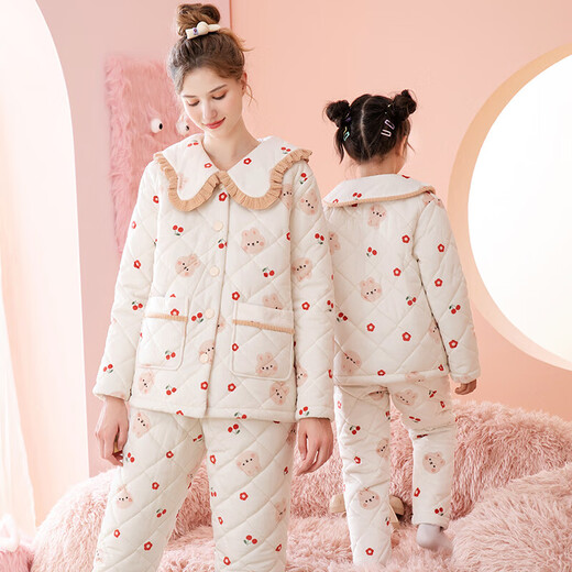 Fenton children's pajamas for girls and older children quilted parent-child autumn and winter doll collar warm velvet anti-static home clothes Q9J2470225