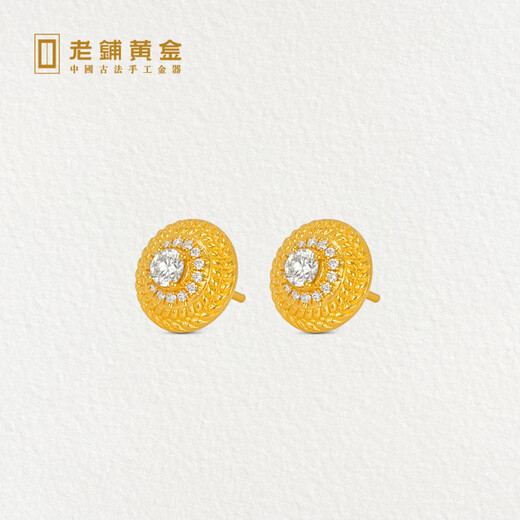 Laopu Gold Ancient Method Handmade Pure Gold Earrings Barley Diamond Earrings A small pair weighs about 4.0g (including rubber pads)