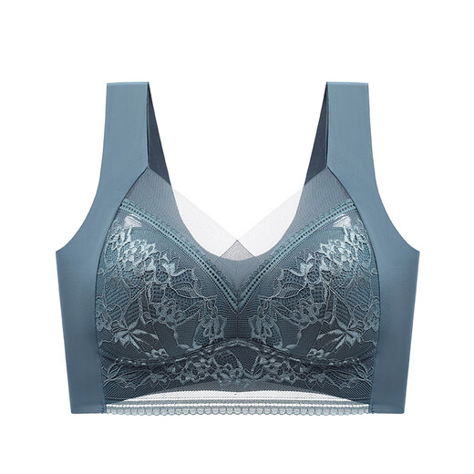 Women's Lace Wrapped Breast and Beautiful Back Bra, Push-up Wireless Fixed Cup Top-Up Seamless Vest Style Sleeping Bra, Dark Blue 2L 100-120Jin Jin is equal to 0.5kg