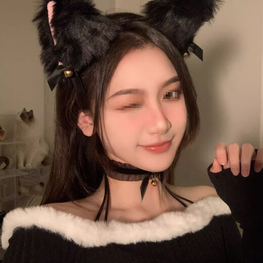 Zushange cat ear headband headband cos animal ears cute plush lolita hair accessories Halloween decorations dress up hairpin hairband + neck bell