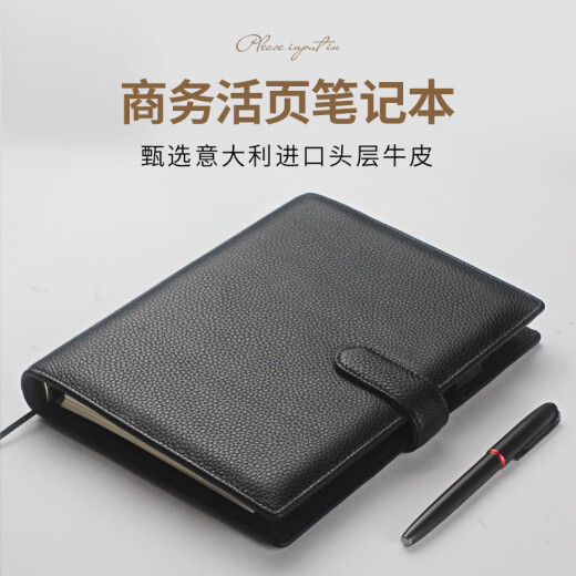 手工真皮本活页头层牛皮记事本商务简约高档手帐礼品办公会议记录本公司礼品奖励笔记本子封面定制印logo 【A5】全真皮咖色-按扣