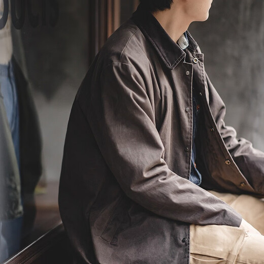 Madden Workwear Retro British Oil Wax Windbreaker Men's Autumn Mid-Length Corduroy Contrast Color Coat Loose Cape Jacket Oil Wax Windbreaker + Beeswax Combination L